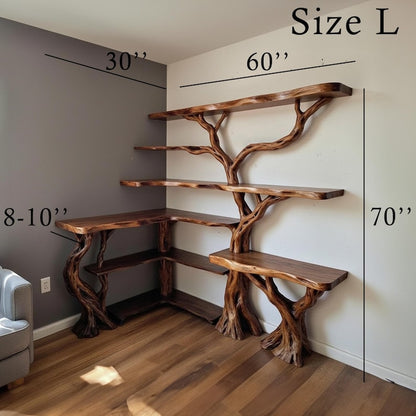 Corner Tree Branch Solid Wood Floating Bookshelf
