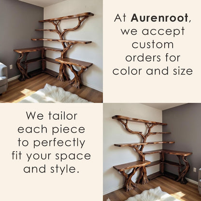 Corner Tree Branch Solid Wood Floating Bookshelf