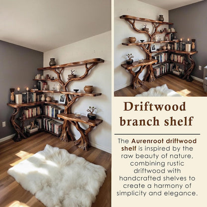 Corner Tree Branch Solid Wood Floating Bookshelf