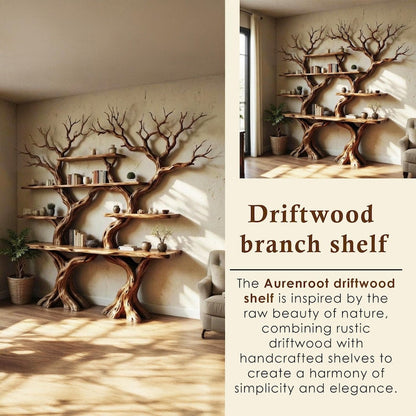 Solid Wood Tree Branch Bookshelf Driftwood Wall Sculpture