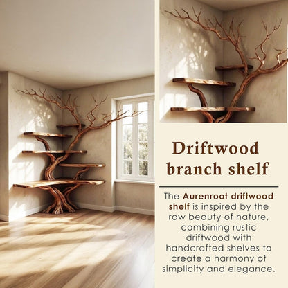 Corner Tree Branch Solid Wood Floating Bookshelf