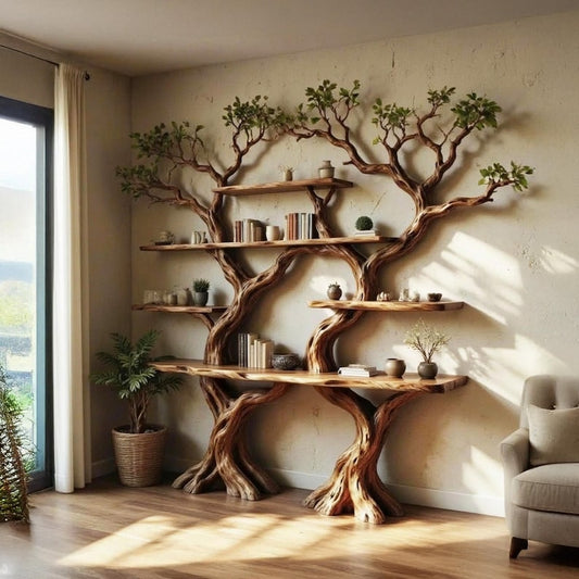 Solid Wood Tree Branch Bookshelf Driftwood Wall Sculpture
