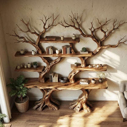Solid Wood Tree Branch Bookshelf Driftwood Wall Sculpture